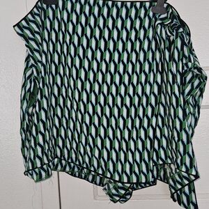 Diane Von Furstenberg Geometric Print Green, Black & White Blouse